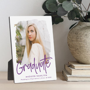 Preppy Purple Script Graduation Photo Plaque