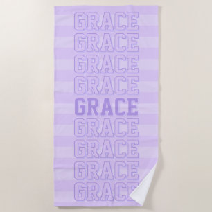 Preppy Purple Striped Beach Towel 