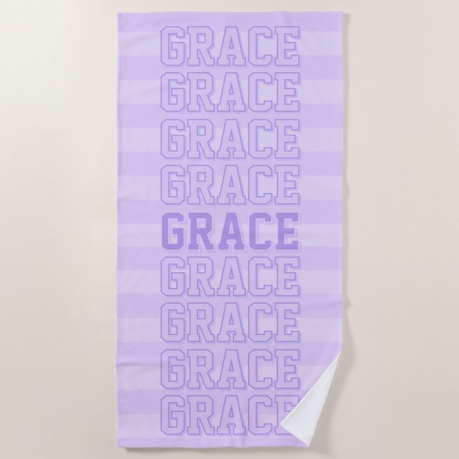 Preppy Purple Striped Beach Towel  (Front)