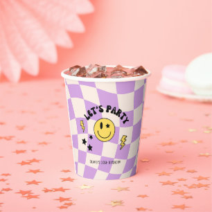 Preppy Purple Y2K Smiley Birthday Paper Cups