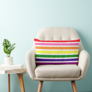 Preppy Rainbow and White Stripe Pattern Lumbar Pillow