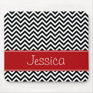 Preppy Red and Black Chevron Zigzag Personalized Mouse Pad