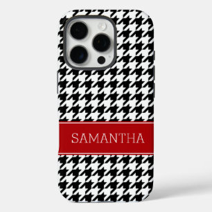 Preppy Red and Black Houndstooth Personalized iPhone 16 Pro Case