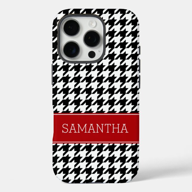 Preppy Red and Black Houndstooth Personalized Case-Mate iPhone Case (Back)