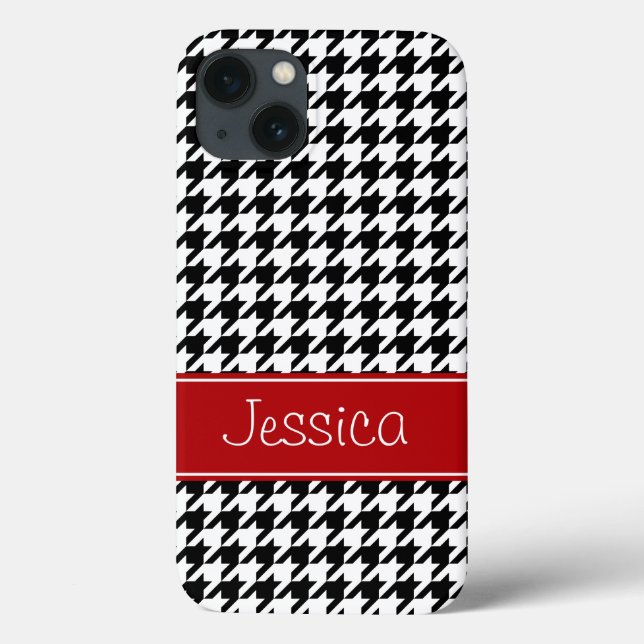 Preppy Red and Black Houndstooth Personalized Case-Mate iPhone Case (Back)