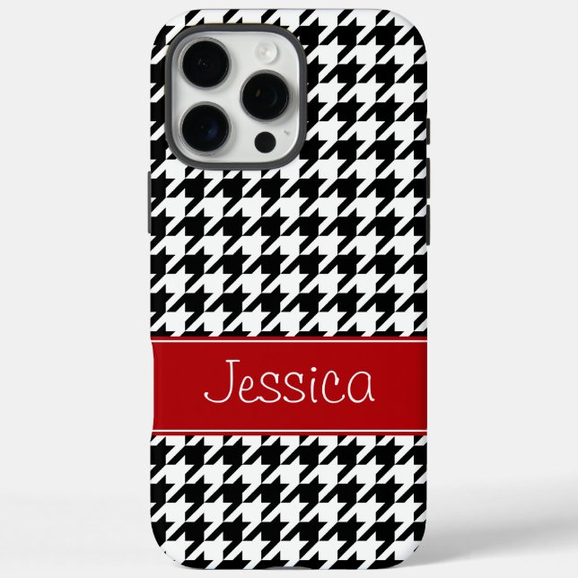 Preppy Red and Black Houndstooth Personalized Case-Mate iPhone Case (Back)