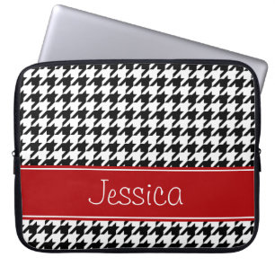 Preppy Red and Black Houndstooth Personalized Laptop Sleeve