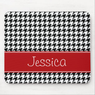 Preppy Red and Black Houndstooth Personalized Mouse Pad