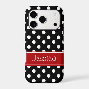 Preppy Red and Black Polka Dots Personalized