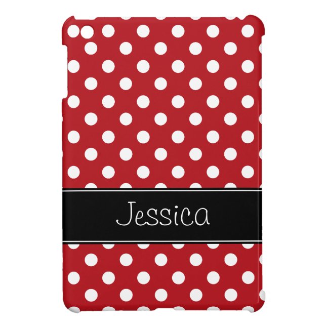 Preppy Red and Black Polka Dots Personalized iPad Mini Case (Back)