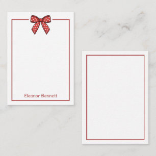 Preppy Red and White Heart Bow Personalized Card