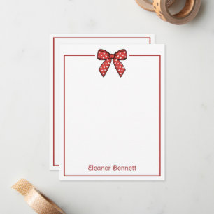 Preppy Red and White Hearts Bow Personalized Card