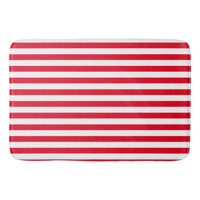  Preppy red and White Stripes Geometric Pattern Sh Bath Mat (Front)