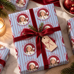 Preppy Red Blue Stripes Funny Face Photo Christmas Wrapping Paper