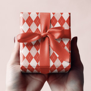Preppy Red & Blush Pink Small Argyle Pattern Wrapping Paper