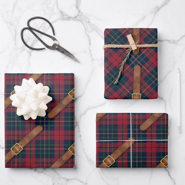 Preppy Red Christmas Plaid With Buckles Wrapping Paper Sheet (Front)
