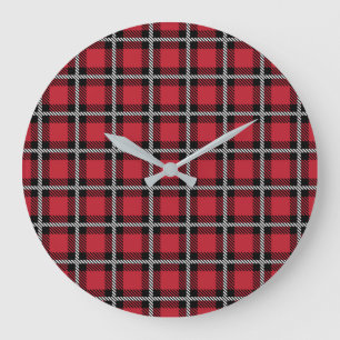 Preppy Red Grid Check Design Large Clock