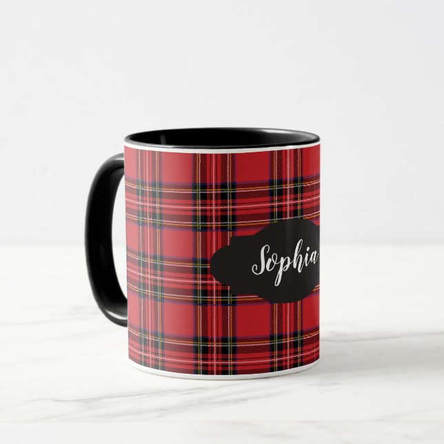 Preppy Red Tartan Plaid Combo Mug (Front Left)