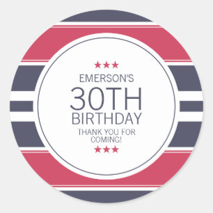 Preppy Red, White and Blue Thank You Sticker