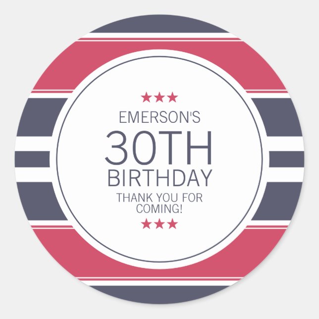 Preppy Red, White and Blue Thank You  Sticker (Front)