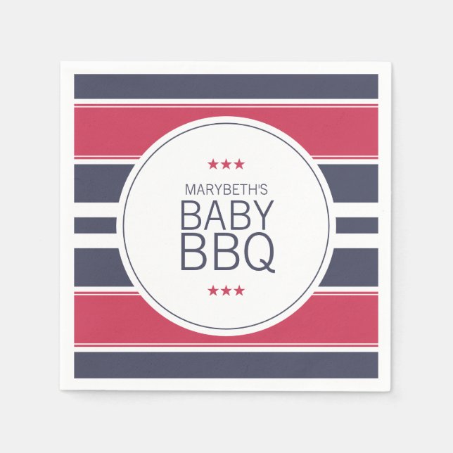 Preppy Red, White & Blue BBQ Baby Shower Napkins (Front)