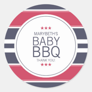 Preppy Red, White & Blue BBQ Baby Shower Sticker