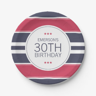 Preppy Red, White & Blue Birthday Paper Plate