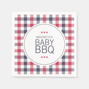 Preppy Red, White & Blue Plaid BBQ Baby Shower Napkin