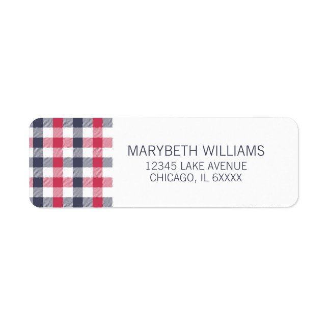 Preppy Red, White & Blue Plaid Return Address (Front)