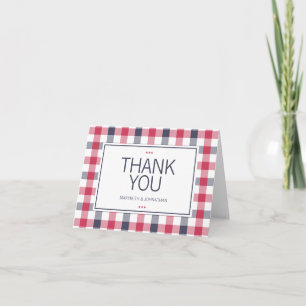 Preppy Red, White & Blue Plaid Thank You Card