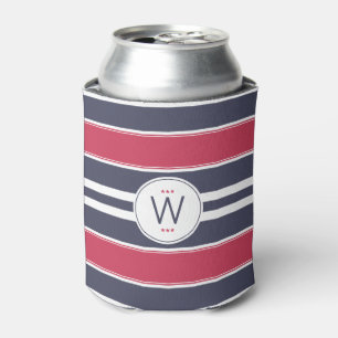 Preppy Red,White & Blue Stripe Can Cooler