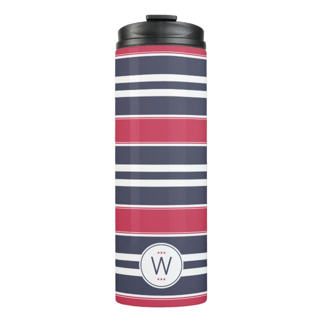 Preppy Red, White & Blue Stripe Thermal Tumbler (Front)