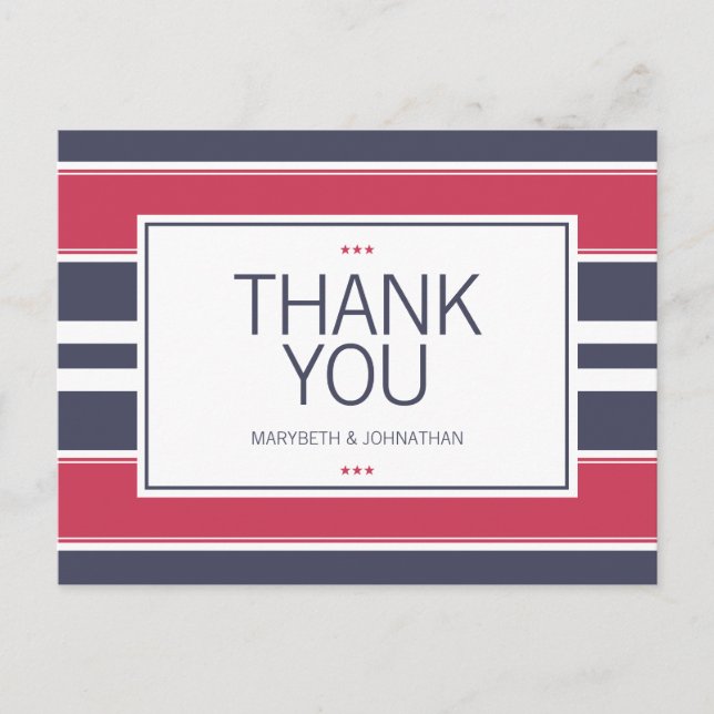 Preppy Red, White & Blue Thank You Postcard (Front)