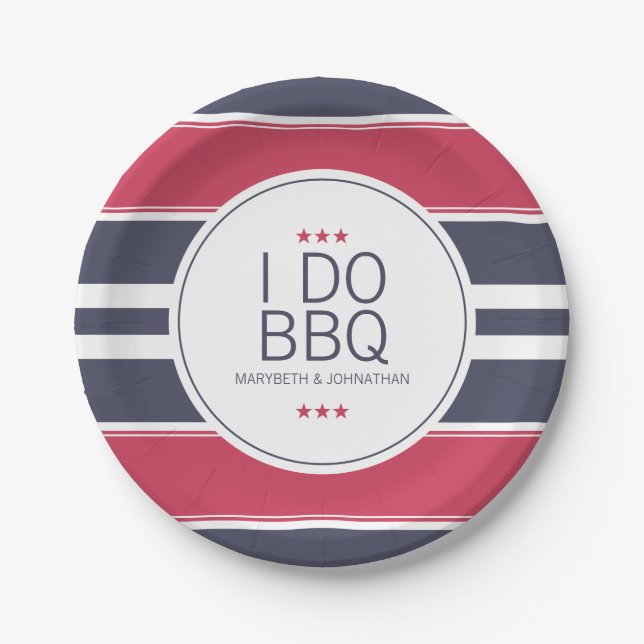 Preppy Red,White & BlueWedding Shower Paper Plate (Front)