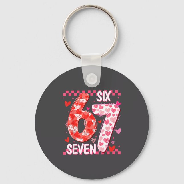 Preppy Retro Coquette Bow 6 7 Six Seven Love Valen Keychain (Front)