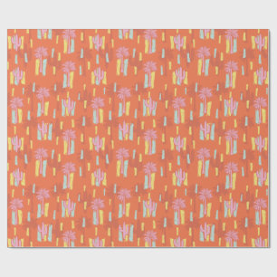 Preppy Retro Desert Road with Palm Trees & Cactus Wrapping Paper