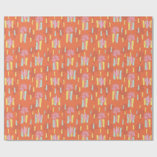 Preppy Retro Desert Road with Palm Trees & Cactus  Wrapping Paper