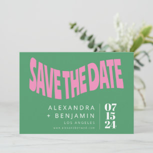 Preppy Retro Mod Unique Photo Pink Green Custom Save The Date