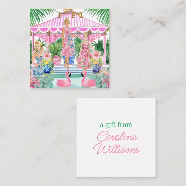 Preppy Retro Palm Beach Pool Party Gift Enclosure Card (Front/Back)