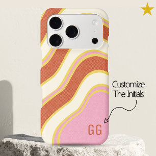 Preppy Retro Wavy Stripes Custom Initial Monogram