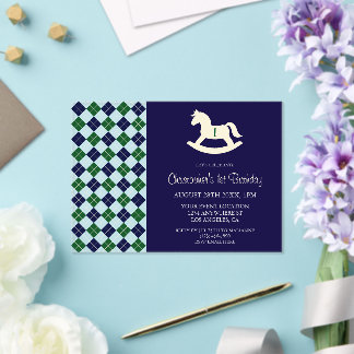 Preppy Rocking Horse Argyle 1st Birthday Acrylic Invitations