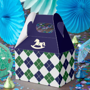 Preppy Rocking Horse Argyle 1st Birthday Favor Box