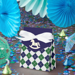 Preppy Rocking Horse Argyle 1st Birthday Favor Box