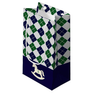 Preppy Rocking Horse Argyle 1st Birthday Small Gift Bag