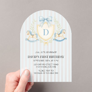 Preppy Rocking Horse Boy First Birthday Acrylic Invitations