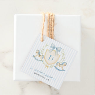 Preppy Rocking Horse Boy First Birthday Favour Tags