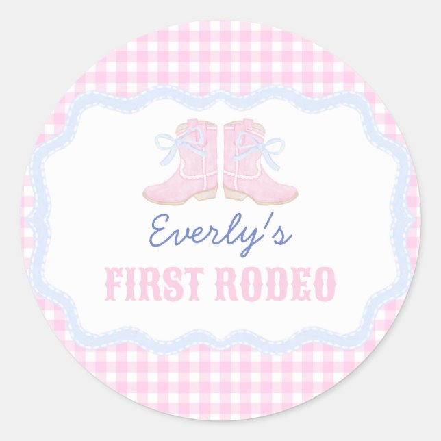 Preppy Rodeo First Birthday Cowgirl Boots Classic Round Sticker (Front)