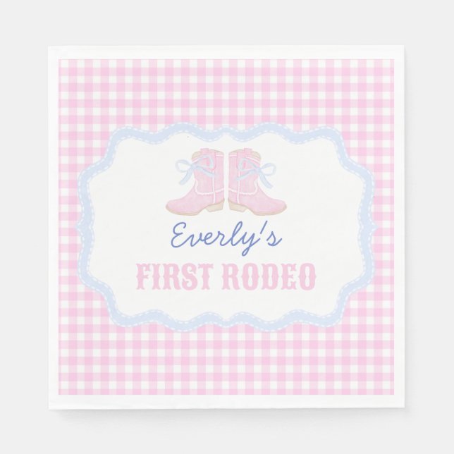Preppy Rodeo First Birthday Cowgirl Boots Napkin (Front)