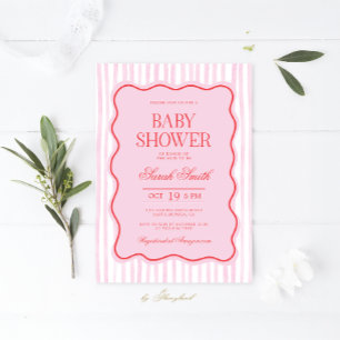 Preppy rose rouge Wavy Baby shower Invitation fill