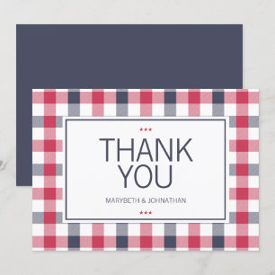 Préppy Rouge, Blanc et Bleu Plaid Carte de remerci